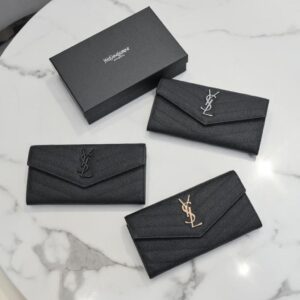 Design Grain De Poudre Matelasse Chevron Monogram Flap Wallet Black - Dubai Fashion LUX