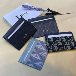 Design Grained Calfskin Oblique Card Holder Black - Dubai Fashion LUX