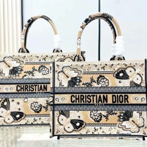 Design LARGE BOOK TOTE Beige Multicolor Butterfly Bandana Embroidery (42 x 35 x 18.5 cm) - Dubai Fashion LUX