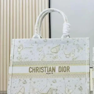 Design large BOOK TOTE Gold-Tone and White Butterfly Zodiac Embroidery - Dubai Fashion LUX