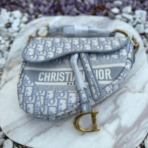 Design Saddle Bag In Gray Oblique Embroidery - Dubai Fashion LUX