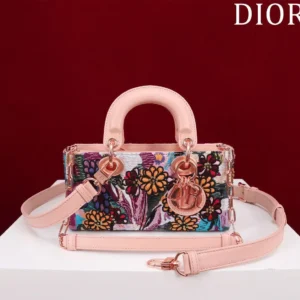 Design Women Medium Lady D-joy Bag Beige Multicolor Brocart Embroidery - Dubai Fashion LUX