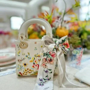 Design Women Mini Lady Bag Latte Calfskin Embroidered with Multicolor Small Flowers - Dubai Fashion LUX