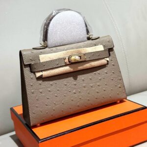 Gris Perle Ostrich Mini Kelly 20 Gold Hardware, 2022 - Dubai Fashion LUX
