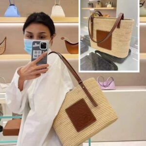 L OE WE Medium Basket Handbag – Stylish & Lightweight Woven Purse