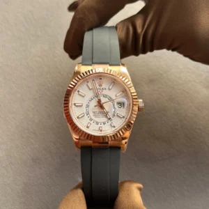 Rolex Sky-Dweller Rose Gold White Dial Oysterflex - copywatchesdubai.com