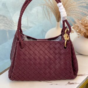 Bottega Veneta Parachute Burgundy Intrecciato Leather Shoulder Bag - Dubai Luxury Items