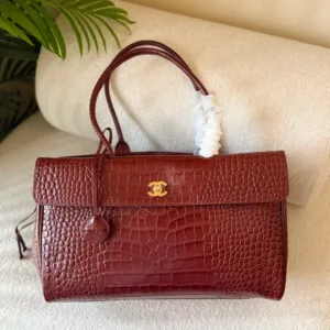 Burgundy Chanel Crocodile-Embossed Calfskin Handbag