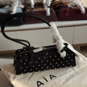 Buy Alaia Medium Le Teckel Black Studded Suede Shoulder Bag