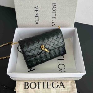 Buy Bottega Veneta Andiamo Pouch On Chain Black In Leather