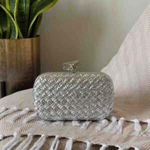 Buy Bottega Veneta Knot Clutch Silver Wood-embossed Leather