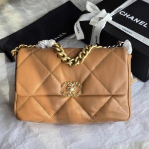 Buy Chanel 19 Medium Brown Quilted Lambskin Leather Flap Bag