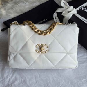 Buy Chanel 19 Medium White Quilted Lambskin Leather Flap Bag