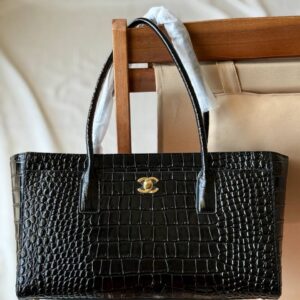 Buy Chanel 26S Small Cerf Shopping Bag Black Croc Embossed Calfskin