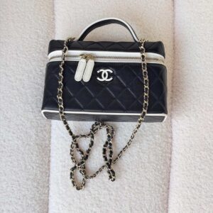 Buy Chanel Black Top Handle Vanity Case With White Trim