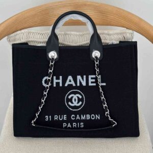 Buy Chanel Deauville Tote Black Canvas Medium | Dubai Luxury Items