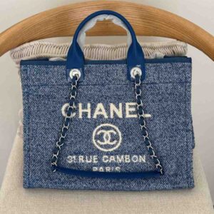 Buy Chanel Deauville Tote Blue Denim Canvas Medium | Dubai Luxury Items
