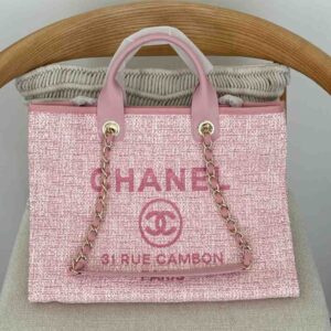 Buy Chanel Deauville Tote Canvas Pink Medium Bag | Dubai Luxury Items