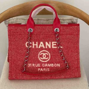Buy Chanel Deauville Tote Medium Red Canvas Bag | Dubai Luxury Items