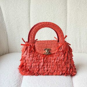 Buy Chanel Raffia Fringe Mini Kelly Clay Red Top Handle Bag