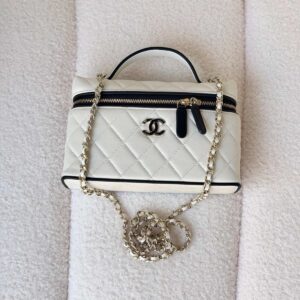 Buy Chanel White Top Handle Vanity Case With Black Trim