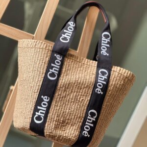 Buy Chloe Large Woody Beige and Black Fibers Basket Bag