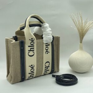 Buy Chloe Small Woody Beige & Black Canvas & Calfskin Bag