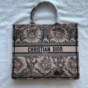 Buy Dior Book Tote Large Ecru Brown Toile de Jouy Soleil | Dubai Luxury Items