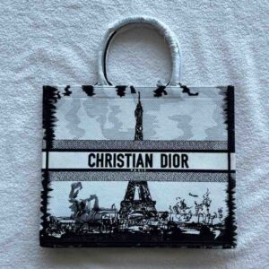 Buy Dior Book Tote Large White Black Eiffel Tower Embroidery | Dubai Luxury Items