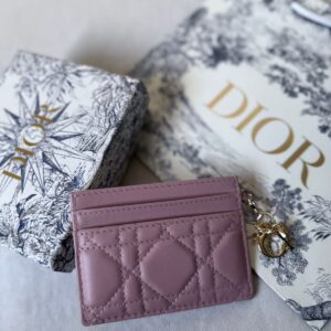 Buy Dior Lady Dior Card Holder Freesia Dark Pink Lamdskin | Dubai Luxury Items