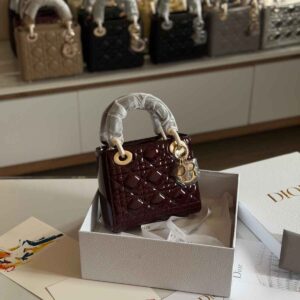 Buy Dior Lady Dior Mini Deep Amaranth Patent Bag | Dubai Luxury items