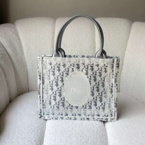Buy Dior Small Book Tote Gray Oblique With White Medaillon