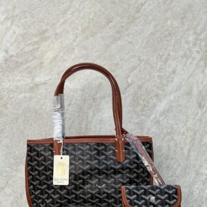 Buy Goyard Anjou Mini Tote Bag Black and Tan Canvas Leather