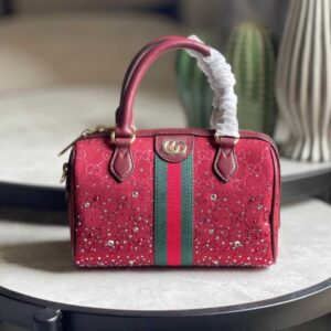 Buy Gucci Ophidia Boston Bag Burgundy GG Canvas Crystals