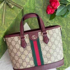 Buy Gucci Ophidia Tote Small Beige and Burgundy GG Fabric