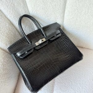 Buy Hermes Birkin 25 Black Shiny Crocodile Embossed Leather