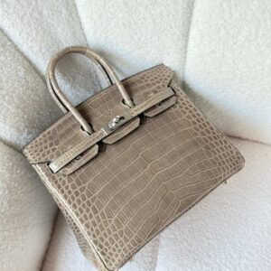 Buy Hermes Birkin 25 Poussiere Beige Shiny Crocodile Embossed Leather