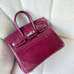 Buy Hermes Birkin 25 Rose Pourpre Shiny Crocodile Embossed Leather