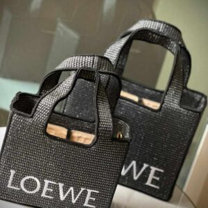 Buy Loewe x Paula's Ibiza LOEWE Font Black Raffia Tote Bag