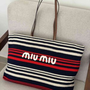 Buy Miu Miu Raffia Effect Woven Tote Bag In White And Red Stripes