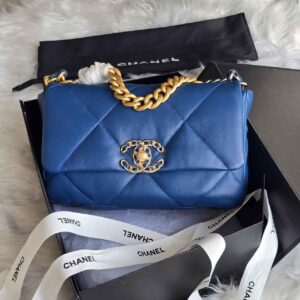 CHANEL 19 Medium Blue Quilted Lambskin Leather Flap Shoulder Bag - Dubai Luxury Items