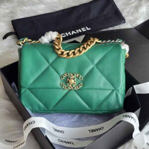 Chanel 19 Medium Light Green Quilted Lambskin Leather Flap Shoulder Bag - Dubai Luxury Items