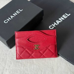Chanel 31 Card Holder Red Lambskin Leather GHW - Dubai Luxury Items