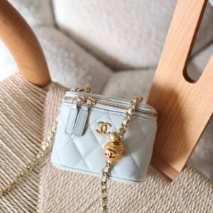 Chanel Baby Blue Lambskin Quilted Mini Pearl Crush Vanity Case
