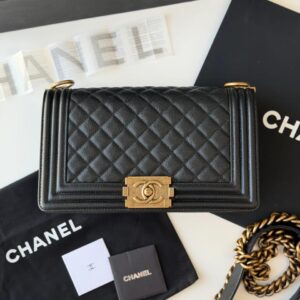 Chanel Black Quilted Caviar Gold Hardware Medium Boy Bag - Dubai Luxury Items