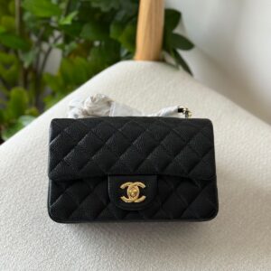 Chanel Classic Mini Flap Bag 20CM Black Caviar Leather Gold Hardware - Dubai Luxury Items