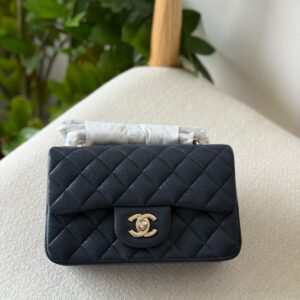 Chanel Classic Mini Flap Bag 20CM Dark Blue Caviar Leather Silver Hardware - Dubai Luxury Items