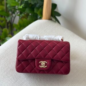 Chanel Classic Mini Flap Bag 20CM Maroon Quilted Lambskin Leather Gold Hardware - Dubai Luxury Items