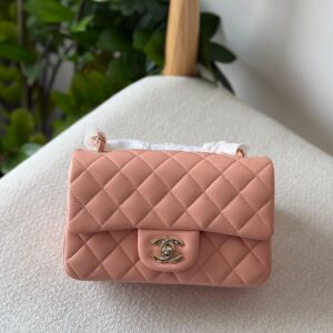 Chanel Classic Mini Flap Bag 20CM Peach Pink Lambskin Leather Silver Hardware - Dubai Luxury Items