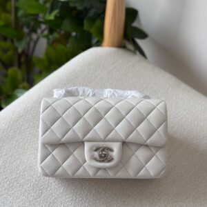 Chanel Classic Mini Flap Bag 20CM White Lambskin Leather Silver Hardware - Dubai Luxury Items